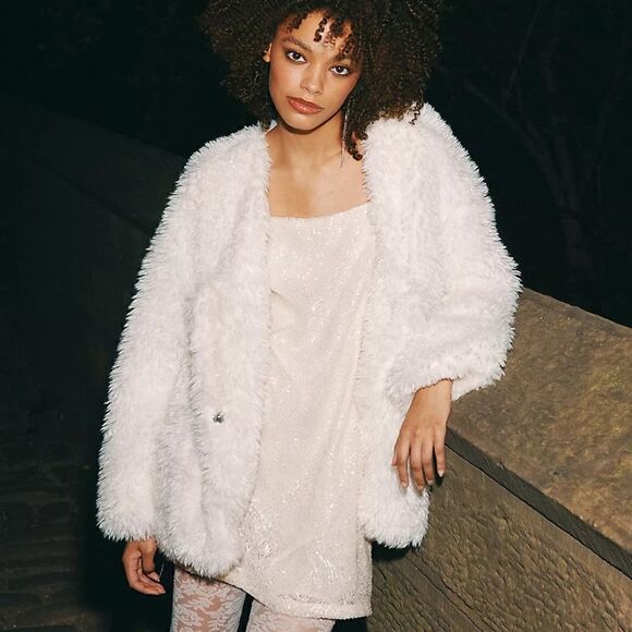 FREE PEOPLE RETRO BABE SPARKLE MINI DRESS IVORY NEW LARGE - Picture 13 of 13